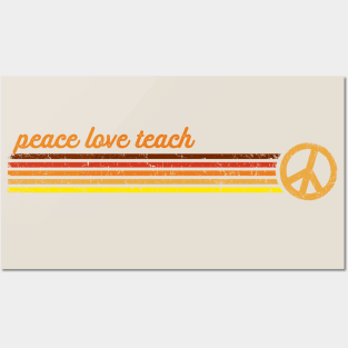 Peace Love Teach in Sunset Retro Stripes Posters and Art